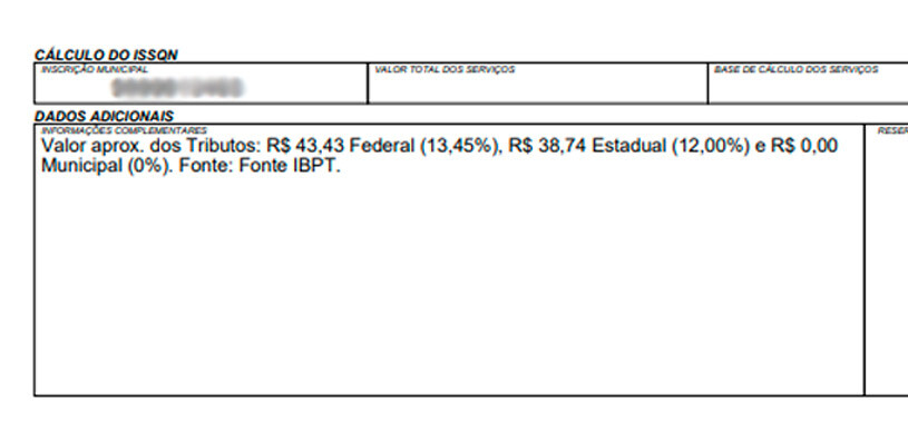 Demonstrativo dos dados na nota fiscal de produto.